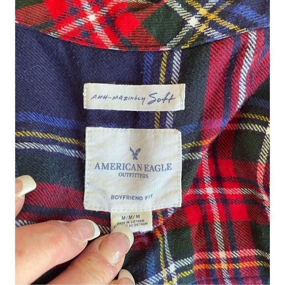American Eagle Amazingly Soft Flannel Blue/Red Plaid Shirt‎ Size M - Picture 6 of 9